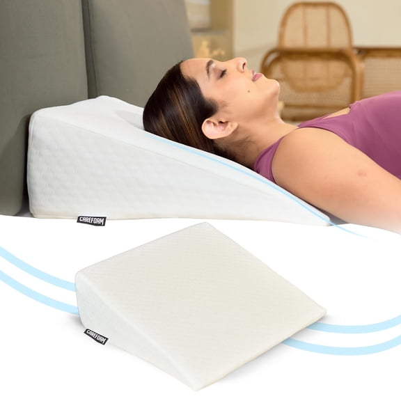 Wedge Pillow Memory Foam For Back Support, White, Wedge Medium Size - 20 X 20 X 7 Inch | Wedge Cushion Pillow, Acid Reflux, Snoring, Gerd, Leg Elevation, Pregnancy, Washable Cover