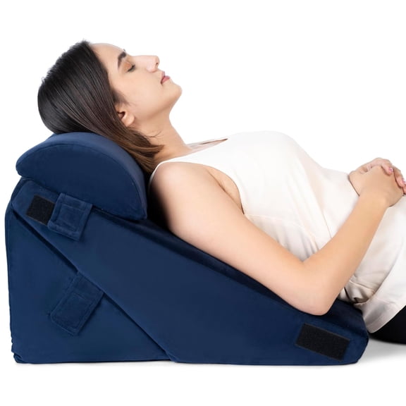 Wedge Pillow Memory Foam With Head For Back Support For Bed, Navy Blue - 22 X 22 X 12 Inch | Wedge Cushion, Adjustable, Acid Reflux, Snoring, Leg Elevation, Pregnancy, Comfortable Pillow