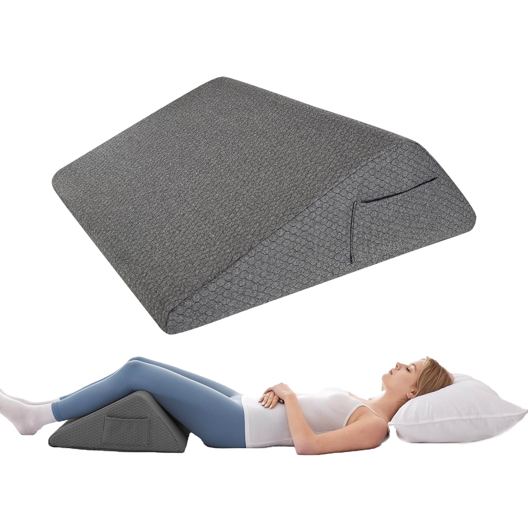Wedge Pillow  Memory Foam Leg Bed For Sleeping Triangle Support Elevation Knees (23.6" X 23" 7.9" Large Size Black)