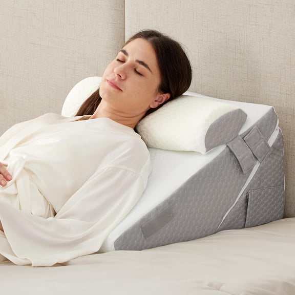 Wedge Pillow Set for After Surgery, 3PCS Adjustable 9&12 Inch Bed Wedge Pillow for Sleeping, Incline Pillow Wedge for Headboard, Post Surgery, Acid Reflux, Neck&Back Support, White/Grey