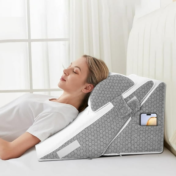 Wedge Pillow for Sleep Apnea, Adjustable Bed Headboard Support Cushion, Orthopedic Memory Foam Wedge Pillow for Acid Reflux, Back Pain, Neck Relief,Elevated Sleeping Pillow with Neck Support