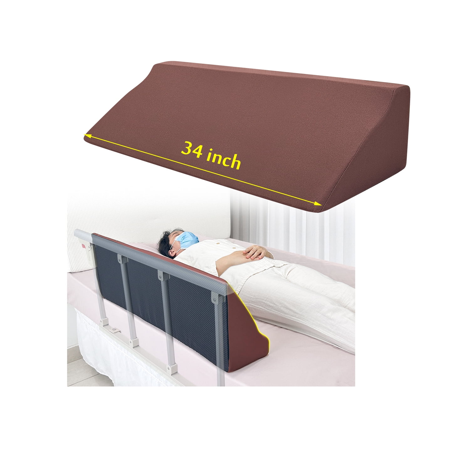 Wedge Pillow for Sleeping, Foam Body Positioning Wedges for Bed Adults, 34" Long Inclined Sleepers Cushion for Pressure Ulcer, Bed Sores Treatment, Turning Large Body Nursing Wedge Pillow（Brown）