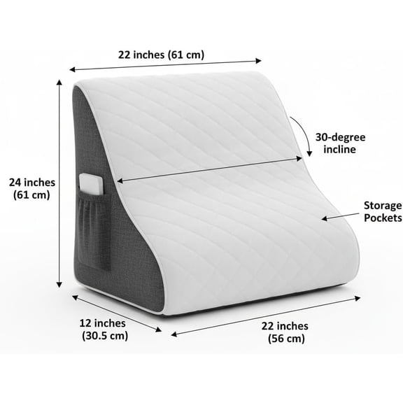 Wedge Pillow for Sleeping  Memory Foam Bed Wedge for Acid Reflux, Snoring, Back & Leg Elevation, Post-Surgery Recovery  Ergonomic Triangle Pillow with Removable White & Grey Washable Cover