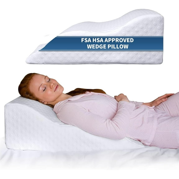 Wedge Pillow for Sleeping - Post Surgery Pillow - Unique Curved Design - Memory Foam - Incline Pillow for Elevation, Pregnancy, Reading, Back & Knee Support, Breathing , Washable Cover