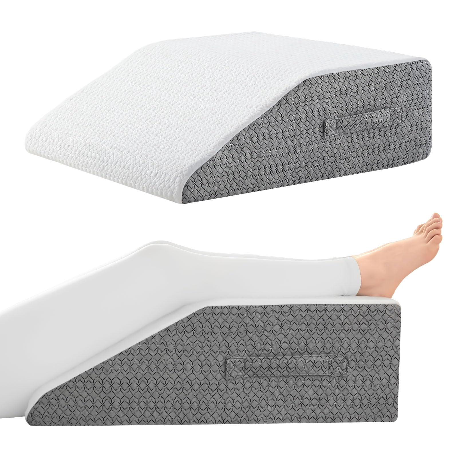 Wedge Pillow for Sleeping and Resting, 24"x24"x10" Memory Foam Cushion with Grey and White Patterned Polyester Cover, Comfortable Support for Adults, Ideal for Bedroom and Living Room