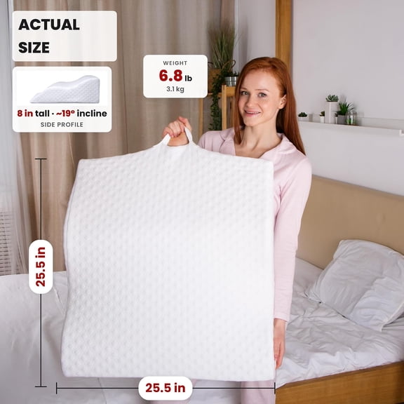 Wedge Pillow for Sleeping Acid Reflux and Snoring - Memory Foam Bed Wedge with 19-Degree Incline
