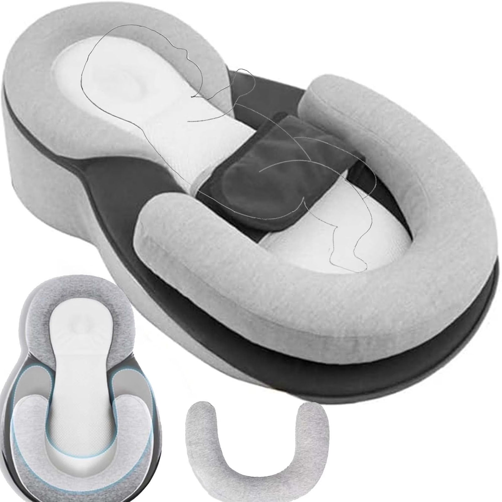 Wedge Pillow with Safety Strap, Inclined Support Pillow for Comfortable & Supervised Resting, Soft Ergonomic Lounger Cushion (Gray)