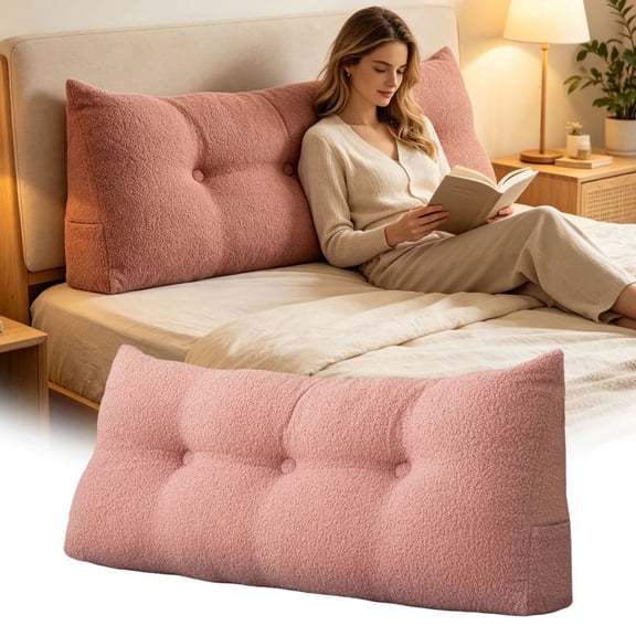 Wedge Pillows Headboard Twin XL Backrest Pillows for Sitting Up in Bed Rest Large Triangle Bolster Cushion Daybed Pillow Lumbar Support Leg Positioning Cushion,Light Pink 39 * 15.7 * 4.7in