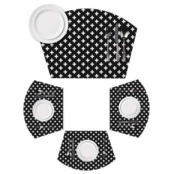 Wedge Placemats Set of 4 Black Crosses Motifs Place Mats Washable Plus Sign Icons Wedge Shape Tablemats for Round Tables Kitchen Dinner Party Home Decor Indoor Outdoor