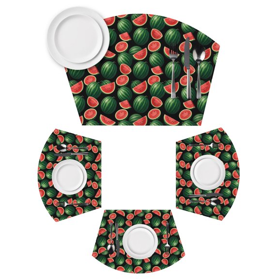 Wedge Placemats Set of 4 Green Watermelon Place Mats Washable Summer Tropical Fruit Wedge Shape Tablemats for Round Tables Kitchen Dinner Party Home Decor Indoor Outdoor