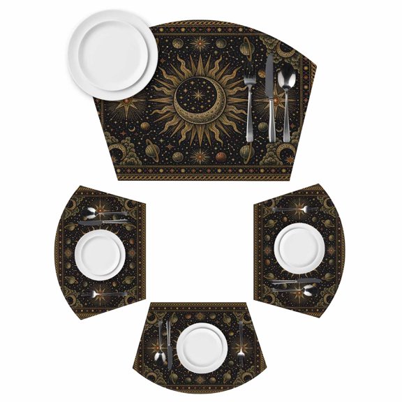 Wedge Placemats Set of 6 Galaxy Cosmic Astrology Place Mats Washable Mystical Celestial Star Moon Wedge Shape Tablemats for Round Tables Kitchen Dinner Party Home Decor Indoor Outdoor