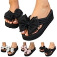 thumbnail image 1 of Wedge Platform Flip Flops for Women Dressy Comfortable Slides Thong Bow Sandals Lightweight Slippers Casual Summer Vacation Shoes White Size 6.5, 1 of 4