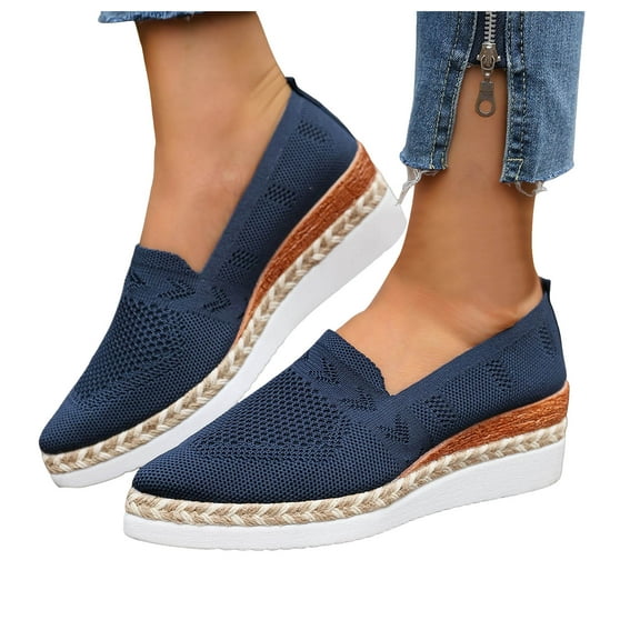 Wedge Platform Knit Sneakers for Women Lightweight Slip On Dressy Loafers Casual Pointed Toe Walking Shoes