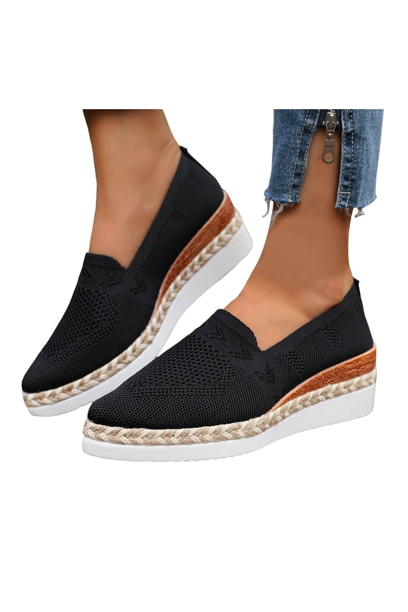 Wedge Platform Knit Sneakers for Women Lightweight Slip On Dressy Loafers Casual Pointed Toe Walking Shoes