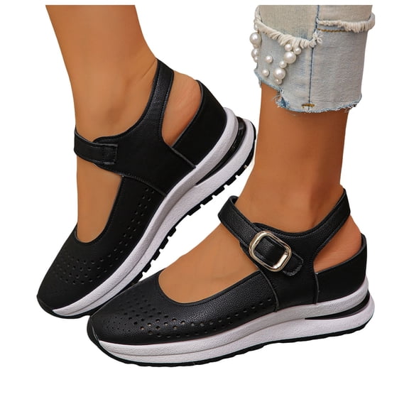 Wedge Platform Shoes for Women Closed Toe Casual with Adjustable Strap Mary Jane Sandals Comfortable Lightweight Outdoor Footwear Black Size 6.5