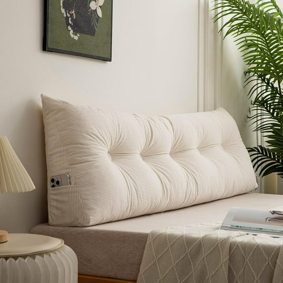 Wedge Reading Pillow, Bedside Rest Pillow Triangular Headboard Pillow Twin XL for Dorm Headboard Bed Wedge Pillows Bolster Cushion Bed Bolster Triangular Backrest Cream White,39 * 4.7 * 15.7in
