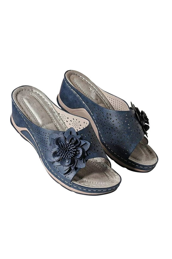 Wedge Sandal for Women 2023 Comfortable Wedge Shoes with Arch Support Clearance Sale Woman Fish Mouth Collection Leather Soft Footbed Orthopedic Arch-Support Sandals