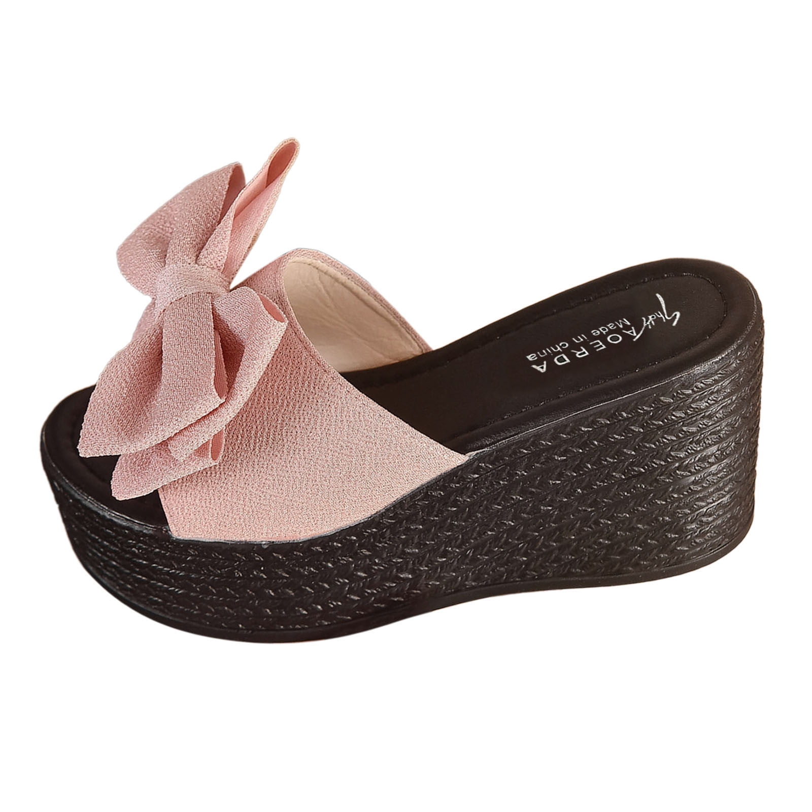 Wedge Sandals For Women 2024 Ladies Summer Solid Colour Big Bow Fish Mouth Woven Thick Bottom Slope Heel One Size Sandals Slippers Walmart