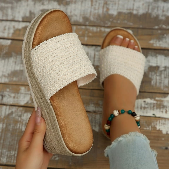 Wedge Sandals Platform Slides for Women Cork Heeled Comfortable Walking Open Toe Slip On Espadrilles Mules Wide Width Wedges Bohemia Womens Sandals for Summer Vacation Beach Casual