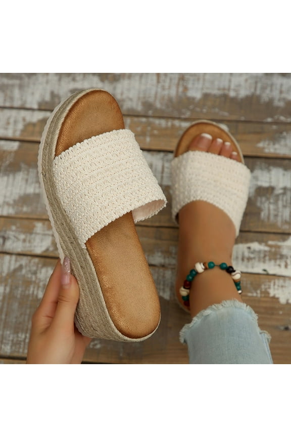 Wedge Sandals Platform Slides for Women Cork Heeled Comfortable Walking Open Toe Slip On Espadrilles Mules Wide Width Wedges Bohemia Womens Sandals for Summer Vacation Beach Casual