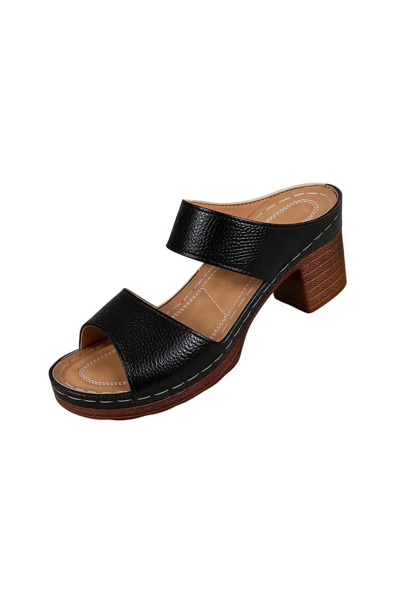 Wedge Sandals Women Open Toe Chunky Heels Sandals Faux Leather Vinatge Slides Peep Toe Slip On Slippers Holiday Beach Outdoor Wedges Shoes Ladies Summer Shoes