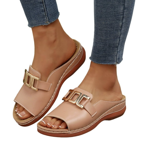 Wedge Sandals Women Orthopedic Arch Support Comfortable Womens Slip on Slides 2026 Fashion Ladies Casual Platform Summer Beach Walking Slippers Shoes (7,Khaki)