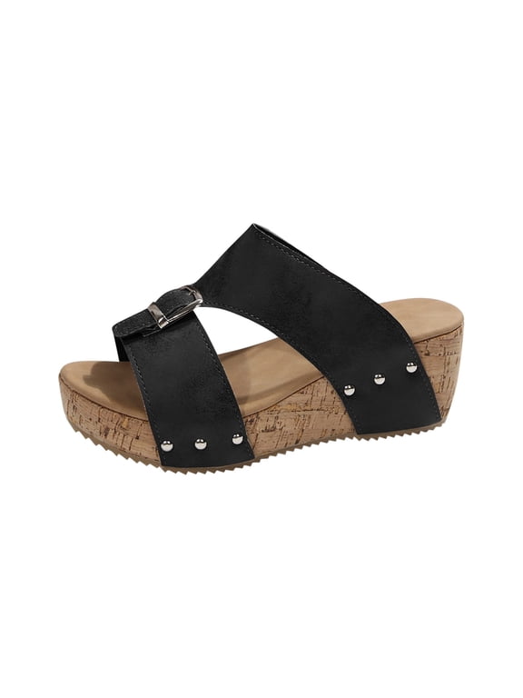 Wedge Sandals for Women,Orthopedic Women's Platform Wedges Sandal Open Toe Dressy Summer Casual Boho Beach Sandals Slides Ladies Comfortable Low Heel Dress Cork Shoes for Daily Wear