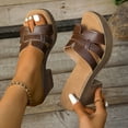 thumbnail image 1 of Wedge Sandals for Women Soft Wooden Low Heel Cushioned Trekking Shoes with Breathable Leather Cross Strappy Upper Open Toe Fish Mouth Sandals Brown 5.5, 1 of 7