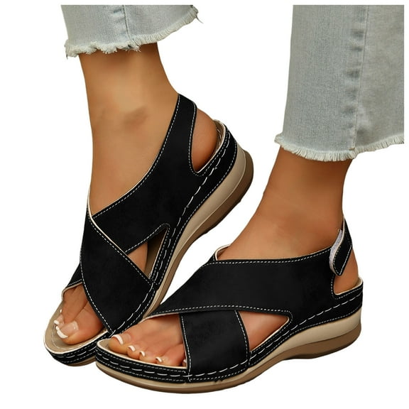 Wedge Sandals for Women 2025 Comfortable Leather Peep Toe Platform Orthopedic Walking Slingback Summer Shoes
