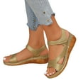thumbnail image 1 of Wedge Sandals for Women 2025 Summer Beach Casual Stylish Leather Open Toe Low Heel Walking Dress Sandals, 1 of 7