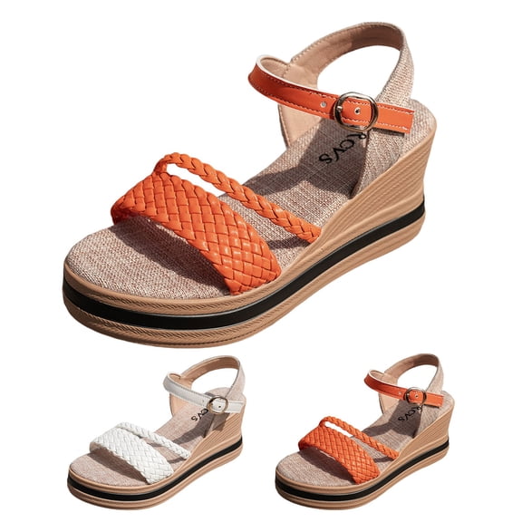 Wedge Sandals for Women 2026 Platform Orthopedic Slip on Open Toe Ankle Strap Slippers Dressy Casual Walking Outdoor Elegant Shoes Orange Size 6