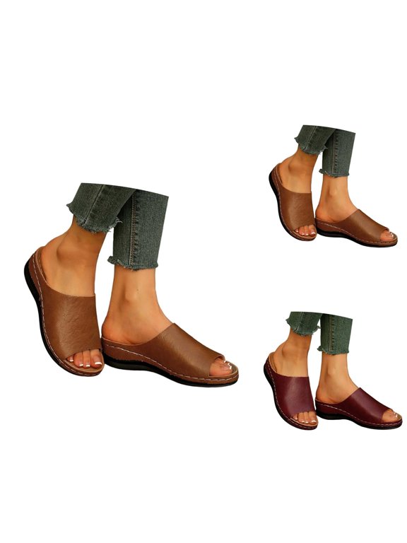 Wedge Sandals for Women 2026 Summer Trendy Pu Leather Open Toe on Slides Comfortable Non- Beach Pool Sandals