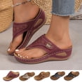 thumbnail image 1 of Wedge Sandals for Women Casual Platform Rhinestone Thong Open Toe Summer Beach Slip-On Slippers, 1 of 10