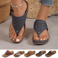thumbnail image 1 of Wedge Sandals for Women Casual Platform Rhinestone Thong Open Toe Summer Beach Slip-On Slippers, 1 of 10