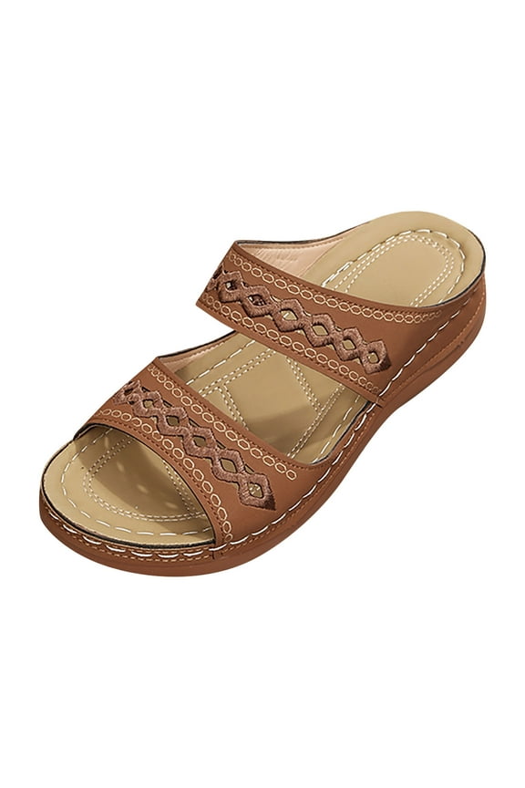 Wedge Sandals for Women Casual Summer Platform Sandals Comfortable Open Toe Slides Shoes Female Brown 9.5