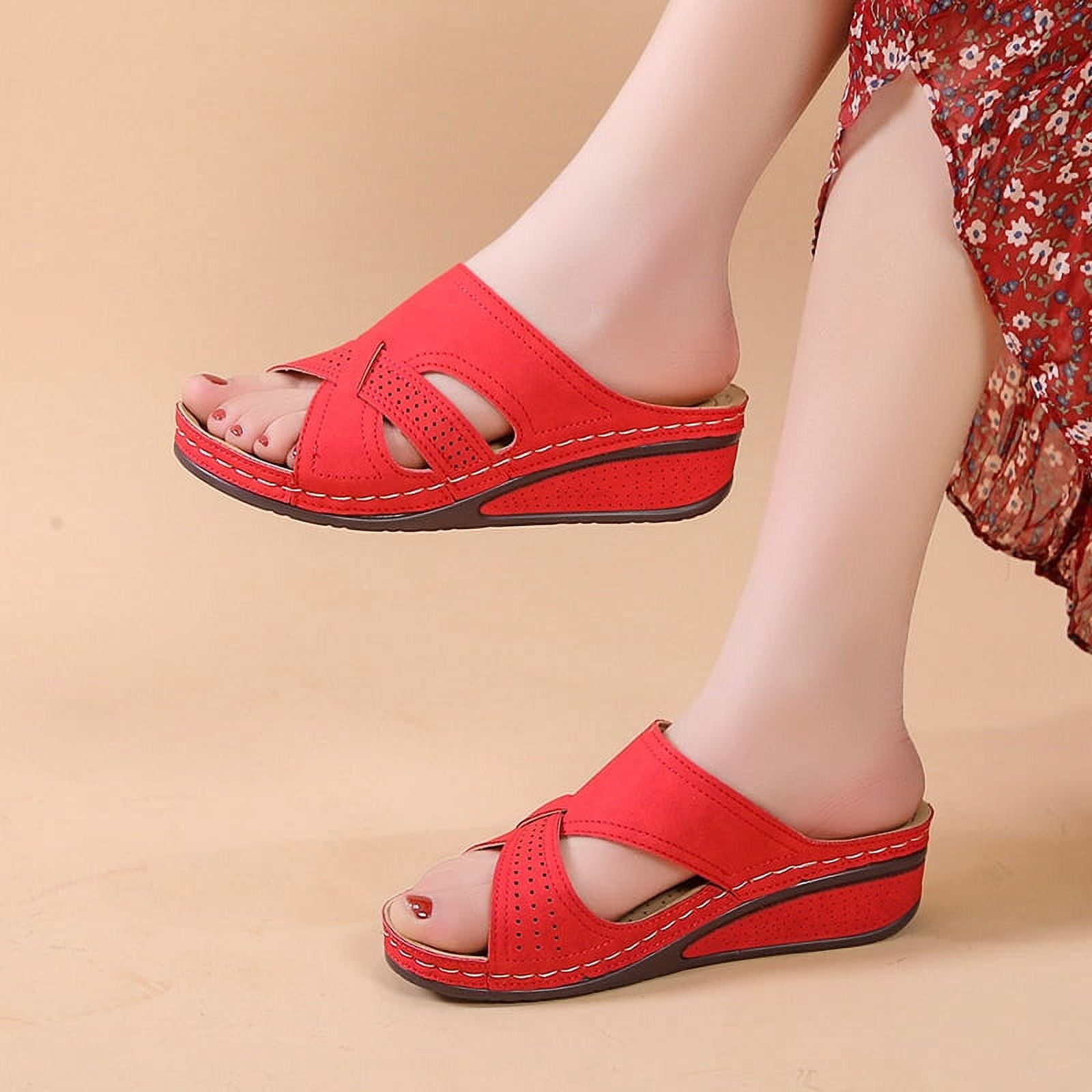 Wedge Sandals for Women Comfort Open Toe Platform Mules Shoes Ladies ...