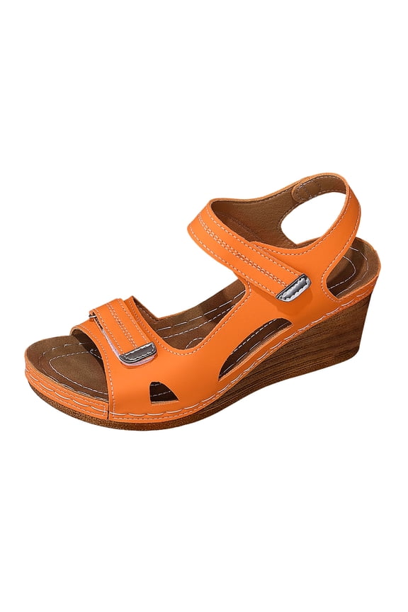 Wedge Sandals for Women Comfortable Leather Orthopedic Walking Platform Sandal Casual Wide Width Dress Shoes with Arch Support Orange Size 9.5