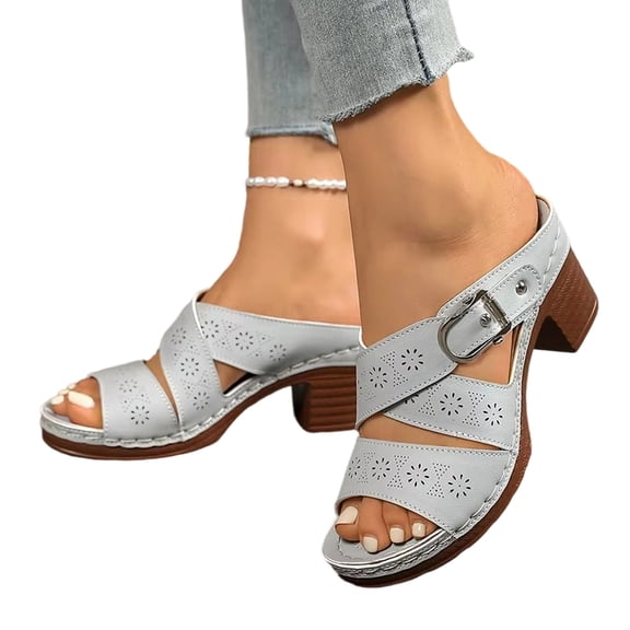 Wedge Sandals for Women Comfortable Open Toe Dressy Low Heel Sandals Summer Fashion Hollow Out Cross Buckle Strap Walking Shoes (Gray,39)
