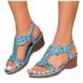 thumbnail image 1 of Wedge Sandals for Women Comfortable Platform Elastic Ankle Strap Wedges Heels Rhinestone Beaded Dressy Open Toe Summer Footwear Sky Blue Size 8.5, 1 of 6
