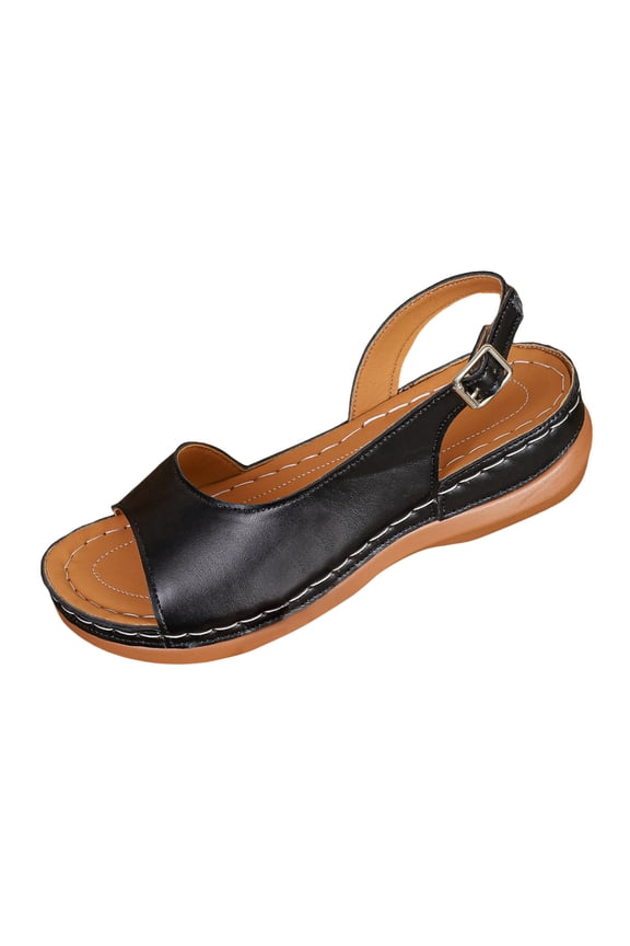 Wedge Sandals for Women Comfortable Soft Sole Non Slip Walking Sandal Faux Leather Sling Back Dress Shoes Black Size 9