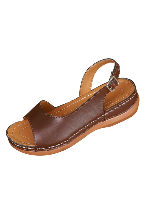 Wedge Sandals for Women Comfortable Soft Sole Non Slip Walking Sandal Faux Leather Sling Back Dress Shoes Brown Size 9