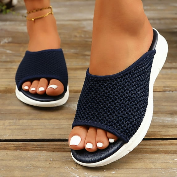 Wedge Sandals for Women Dressy, Comfortable Low Wedges Heels Ankle Strap Elastic Sandal Flower Rhinestones Blue 8.5