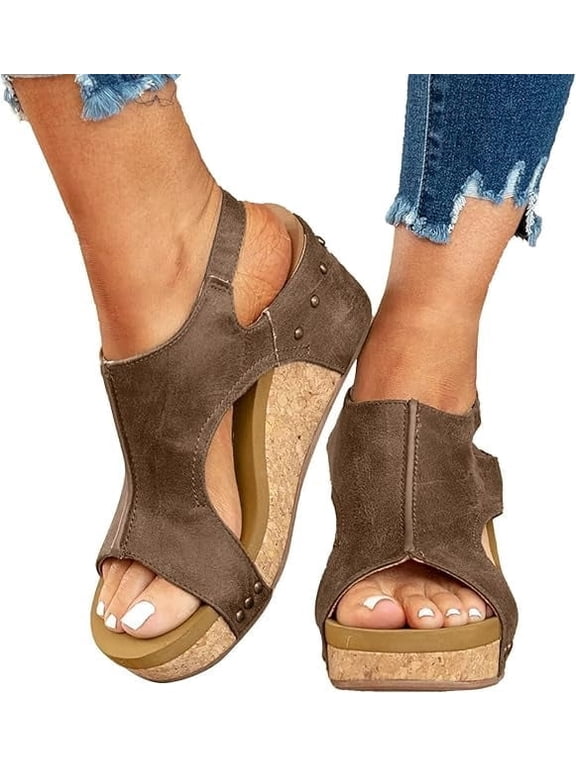 Wedge Sandals for Women Dressy Summer, 2026 Open Toe Espadrilles Platform Ankle Strap Sandals Casual Boho Walking Strappy Slip on Sandals
