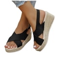 thumbnail image 1 of Wedge Sandals for Women Dressy Summer Platform Strappy Espadrille Casual Slingback Wedges Heels Open Toe Arch Support Pumps Shoes Black Size 9, 1 of 7