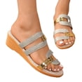 thumbnail image 1 of Wedge Sandals for Women Glitter Splice Strappy Open Toe Slides Elegant Summer Wedding Party Slip on Dress Shoes Gold Size 6.5, 1 of 8