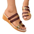 thumbnail image 1 of Wedge Sandals for Women Glitter Splice Strappy Open Toe Slides Elegant Summer Wedding Party Slip on Dress Shoes Wine Size 9.5, 1 of 8