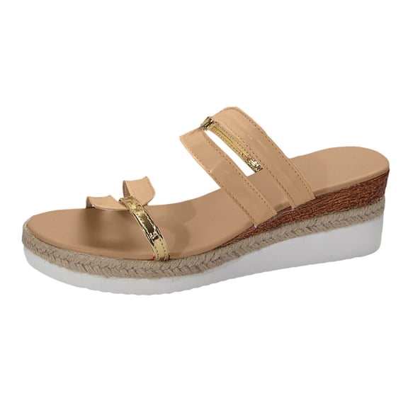 Wedge Sandals for Women Open Toe Casual Slip On Platform Sandals Lightweight Non Slip Beach Travel Walking Shoes Brown Size 7.5