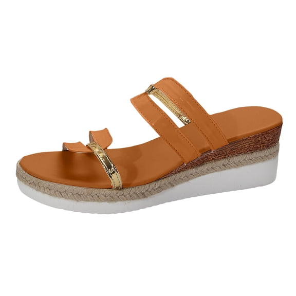 Wedge Sandals for Women Open Toe Casual Slip On Platform Sandals Lightweight Non Slip Beach Travel Walking Shoes Brown Size 8