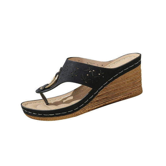 Wedge Sandals for Women Open Toe Comfortable Arch Support Thick Sole Walking Cushion Casual Flip Flops Sandals Black Women Sandal