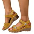 thumbnail image 1 of Wedge Sandals for Women Open Toe Platform Beach Shoes with Hook and Loop Summer Casual Slingback Heels Yellow Size 6, 1 of 5